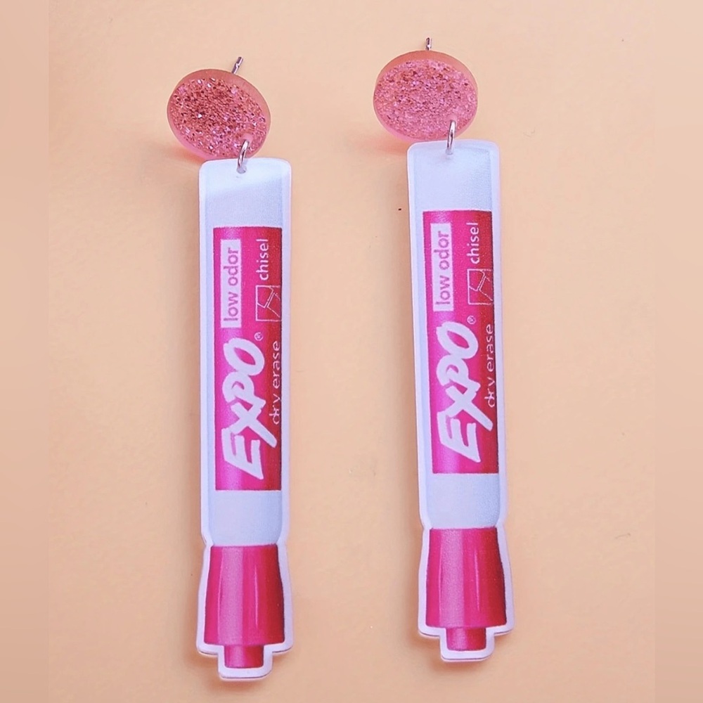 NWT Pink Glitter Expo Marker Earrings